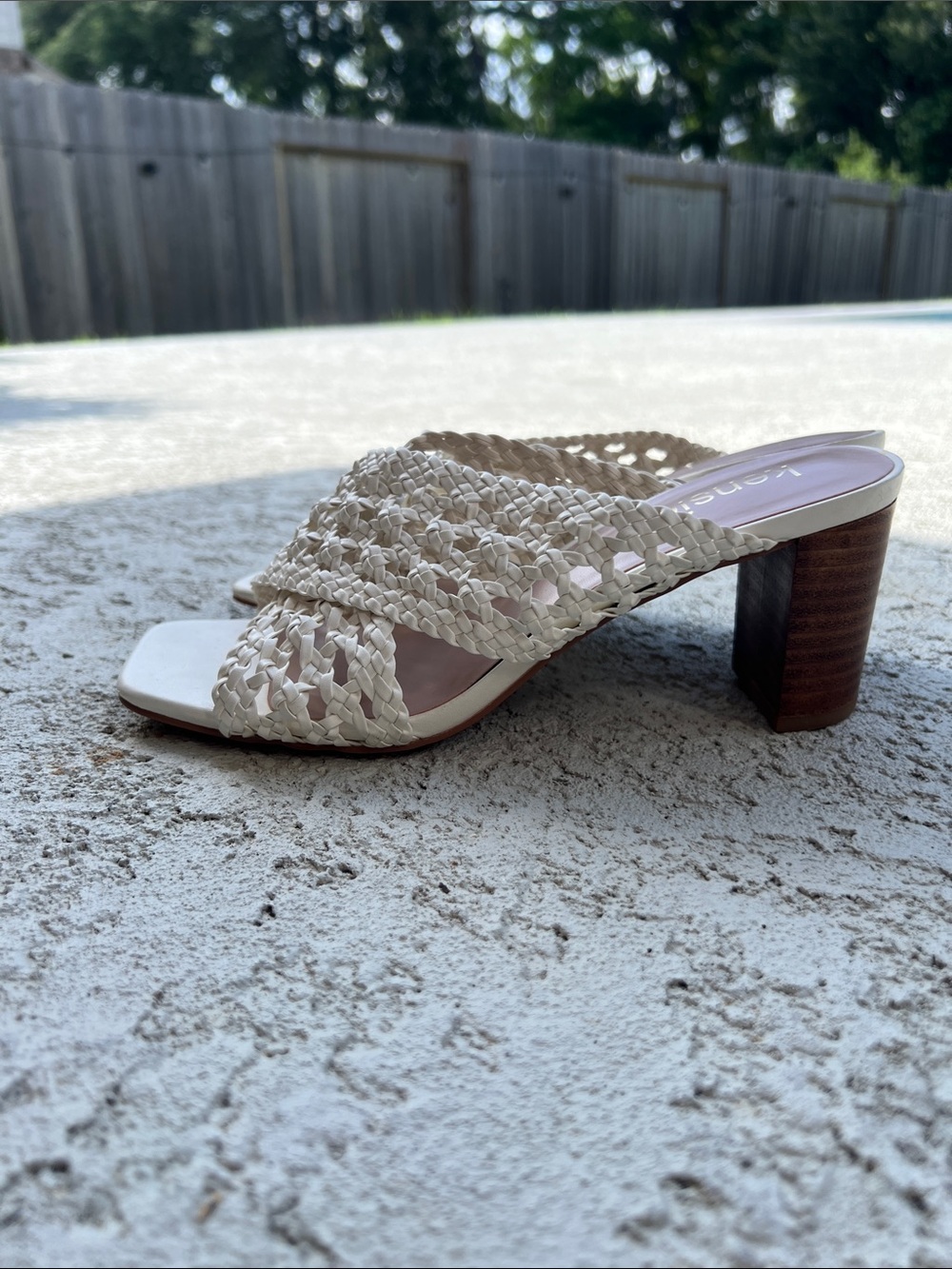 KENSIE white criss cross mule sandals